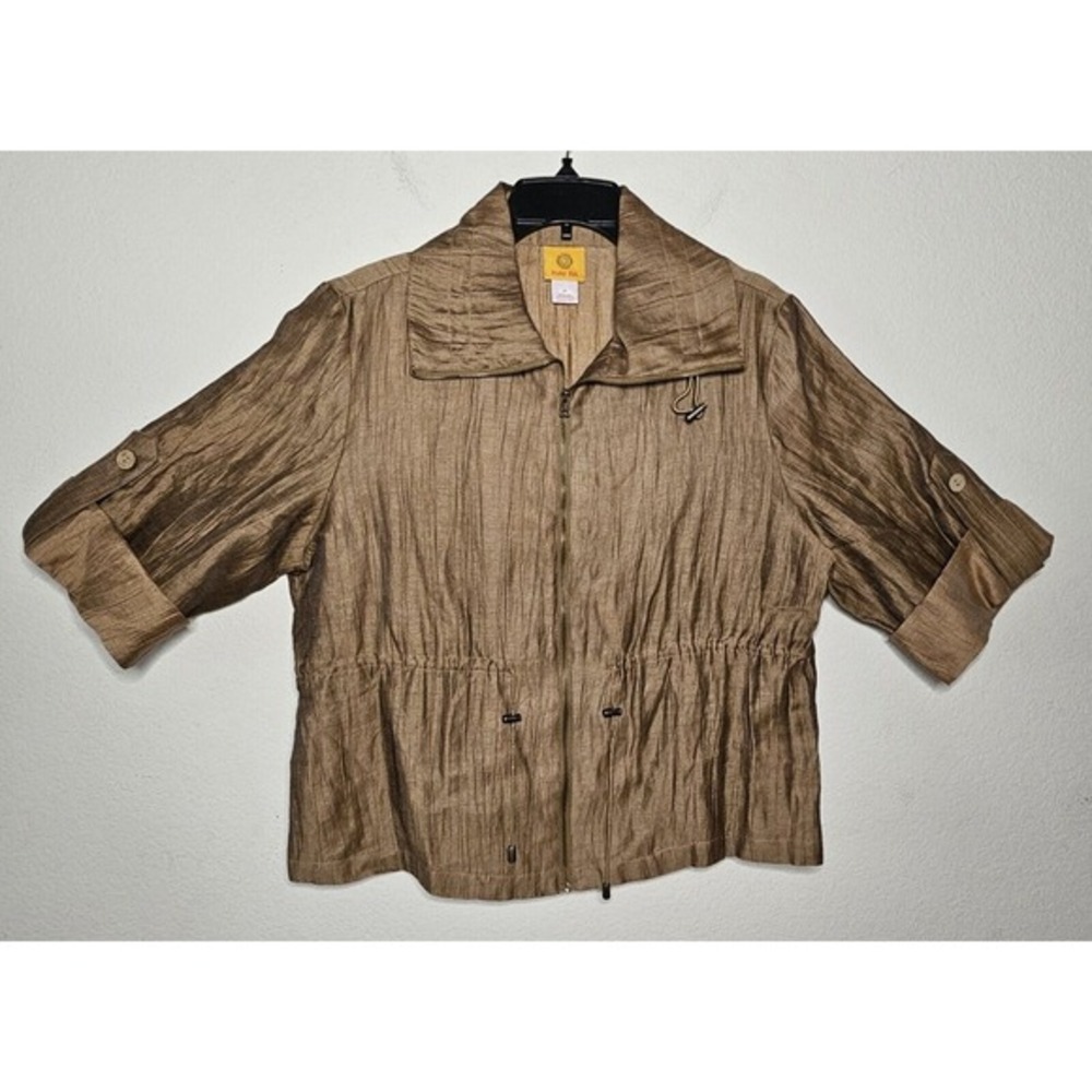 Ruby Rd Sparkly Brown Jacket 3/4‎ Sleeve Full Zip Womens Size 14